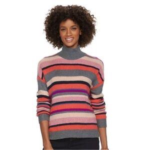 CHAPS Striped Mockneck Women’s Sweater Oranger Pink Grey LARGE